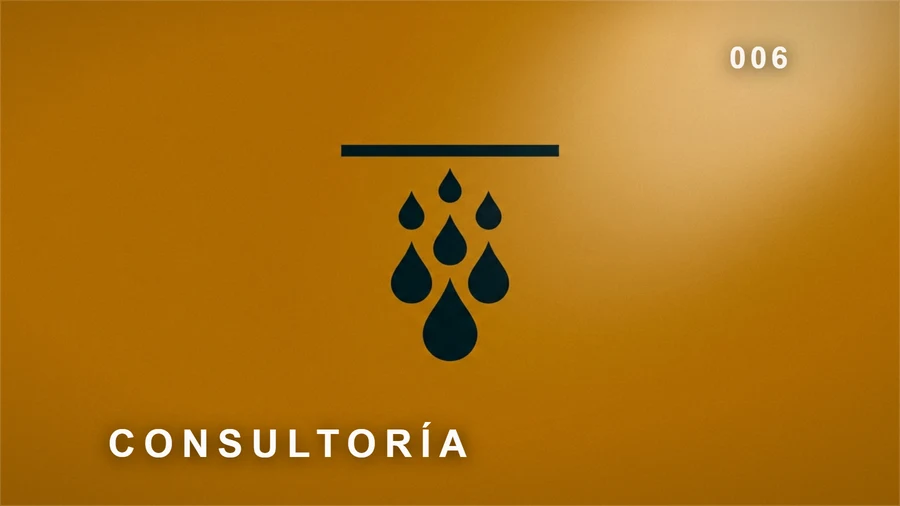 Consultoría: gotas de distinto tamaño cayendo de una línea, como fugas medidas.